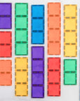 Colorful assortment of Connetix tiles from the Rainbow Rectangle Pack 18 pc for creative building fun.