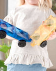 Rainbow Car Pack 2 pc with blue and yellow magnetic motion bases for creative play.
