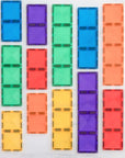 Colorful tiles from the Rainbow Rectangle Pack 18 pc arranged for creative building and play.