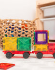 Rainbow Motion Pack 24 pc colorful train made from magnetic building blocks, showcasing creativity and STEM learning.