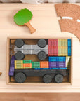 Rainbow Transport Pack 50 pc with colorful blocks and vehicles ready for imaginative play.