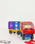 Rainbow Car Pack 2 pc. with red and yellow magnetic vehicle making playtime fun and imaginative on a bright table.