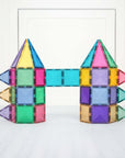 Glitter Castle Pack 48 pc built with colorful tiles, showcasing shimmering towers and a vibrant arch.