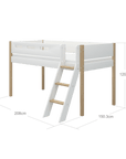 Mid-high Bed with Slanting Ladder and Safety Rail, 90x200 cm, White/Oak