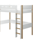 Hoogslaper met rechte ladder en veiligheidsrail, 90x200 cm, wit/eiken