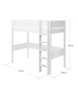 Hoogslaper met rechte ladder en veiligheidsrails, 90x200 cm, wit