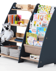 Goodevas 2-in-1 Bookshelf & Toy Storage Unit with shelves full of books and toys, promoting organization and learning.