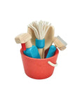 Wooden Cleaning Set with bucket, broom, spray bottle, and squeegee for imaginative play.