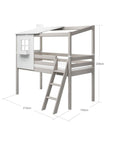 Mid-high Bed with 1/2 Classic House, 90x200 cm, White/Grey