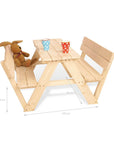 Children's picnic bench 'Nicki' with teddy bear and colorful cups, perfect for outdoor play and social activities.