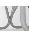 Close-up of the grey lacquered metal frame joint of the Children's Picnic Bench 'Michel'.