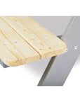 Close-up view of the sturdy wooden seat of the Children's Picnic Bench 'Nicki', showcasing solid coniferous wood and craftsmanship.