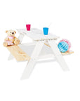 Children's picnic bench 'Nicki' with toys and cups, perfect for outdoor fun and playtime.