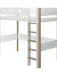 Hoogslaper met rechte ladder en veiligheidsrail, 90x200 cm, wit/eiken