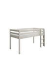 Mid-High Bed with Straight Ladder and Safety Rail, 90x200 cm, Grey
