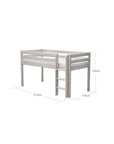Mid-High Bed with Straight Ladder and Safety Rail, 90x200 cm, Grey