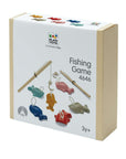 Fishing Game packaging showcasing wooden rods and colorful fish for skill-building play.