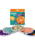 Timio Disc Pack Set 1 featuring five colorful magnetic discs for stories and sounds.
