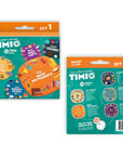 Timio Disc Pack Set 1 colorful packaging featuring educational themes and illustrations for children's audio-player.