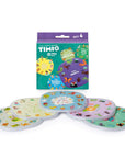 Timio Disc Pack Set 4 featuring colorful magnetic discs with themes like dinosaurs and nursery rhymes.