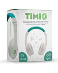 Timio Headphone packaging showing lightweight and kid-friendly design with musical notes.