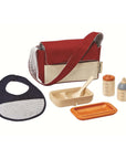 Feeding Set includes a shoulder bag, bib, wooden food container, spoon, bottles, perfect for nurturing play.