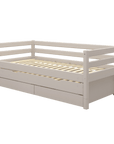 Single bed with storage, 90x200 cm, grey, designed for children with a stylish Scandinavian aesthetic.
