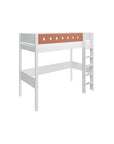 Hoogslaper met rechte ladder en veiligheidsrails, 90x200 cm, wit/blond