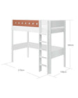 Hoogslaper met rechte ladder en veiligheidsrails, 90x200 cm, wit/blond