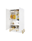 Sleek wardrobe 'Bridge' with white lacquered finish, soft-close doors, and solid ash base, perfect for children's storage.