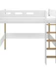 Hoogslaper met rechte ladder en veiligheidsrail, 90x200 cm, wit/eiken