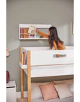 Mid-high Bed with Slanting Ladder and Safety Rail, 90x200 cm, White/Oak