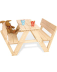 Children's picnic bench 'Nicki' with cups and plush bunny, perfect for outdoor play and relaxation.