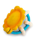 Sunny Teether, a colorful natural rubber teether featuring movable clouds for fine motor skill development.