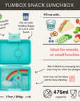 Yumbox Snack Box 3 Sections - Power Pink Rainbow with vibrant design for snacks or small lunches.