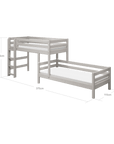 FLEXA CLASSIC 143 cm grey bunk bed with ladder and safety rail, dimensions 90x200 cm.