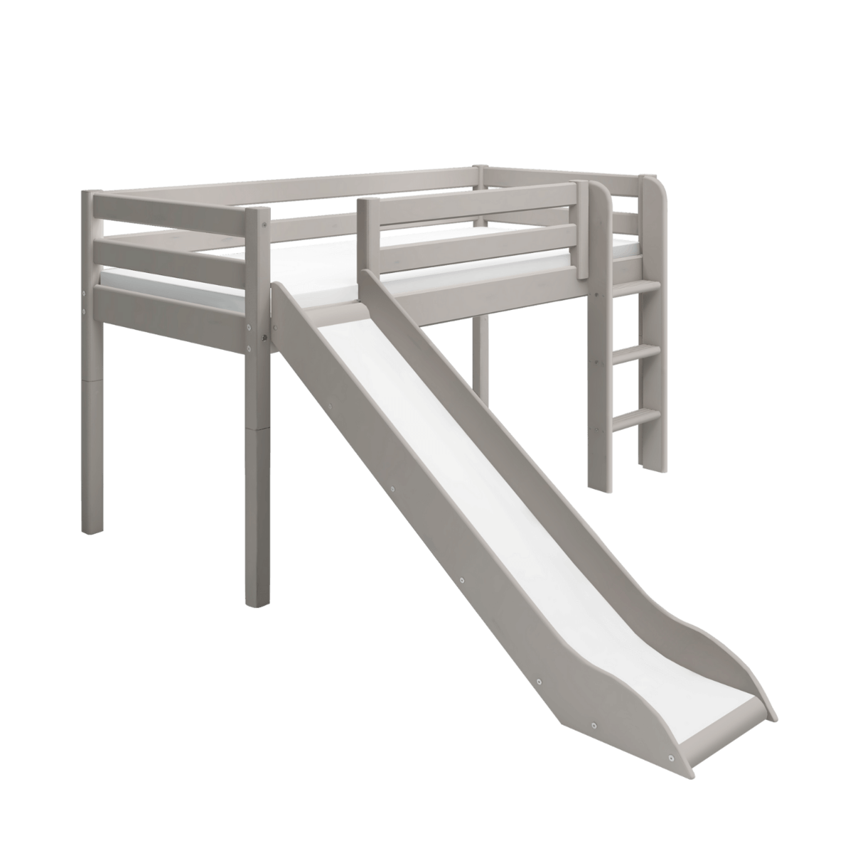 FLEXA CLASSIC high bed in grey with slide and ladder, perfect for playful and safe children's rooms.