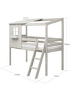 High bed with treehouse design, ladder, and safety rail dimensions 210x149x206 cm, perfect for playful children's bedrooms.