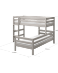 FLEXA CLASSIC grey bunk bed with ladder and safety rail, dimensions 210x143 cm, ideal for kids' rooms and space saving.
