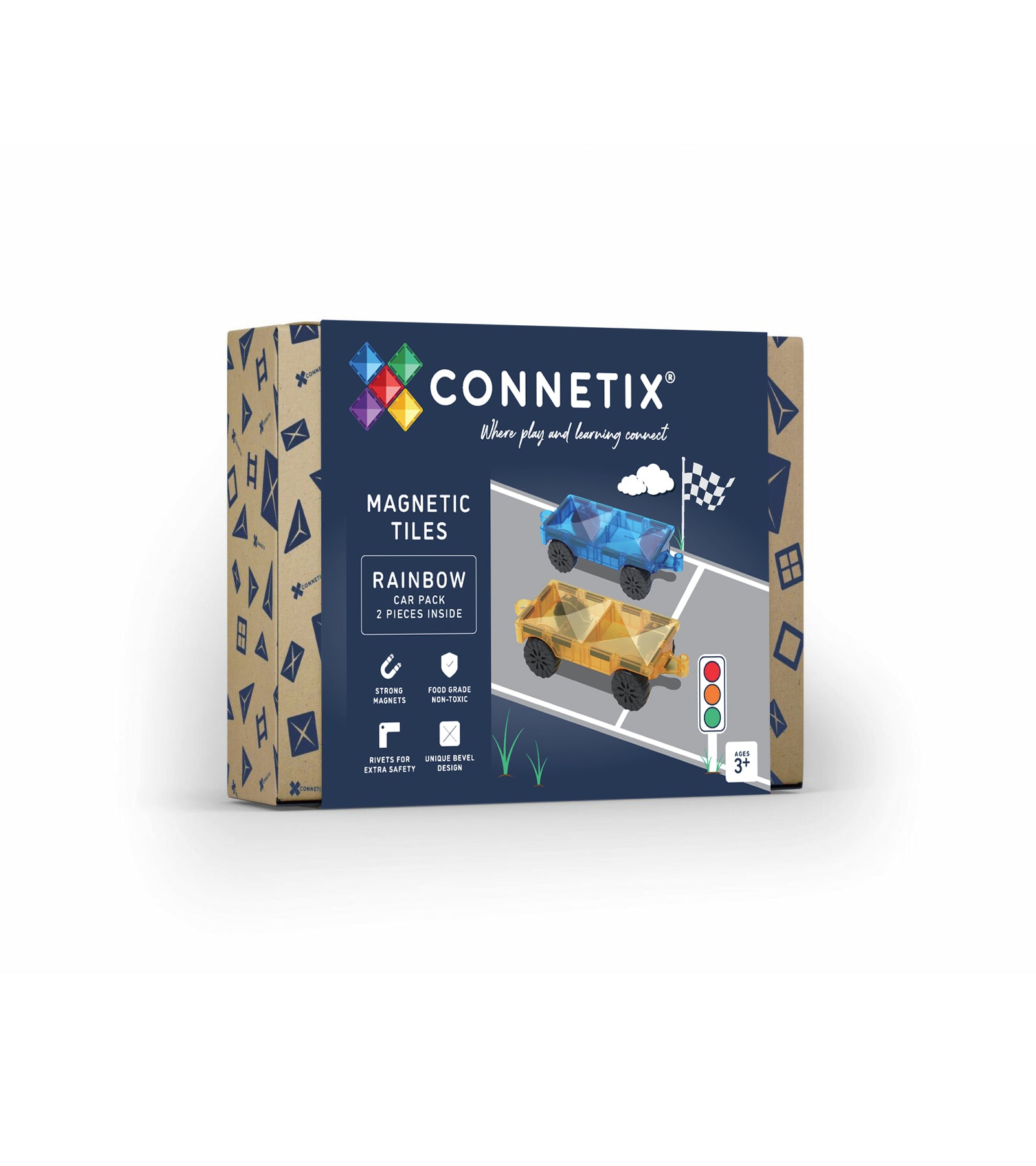 Connetix magnetic tiles packaging on a white background