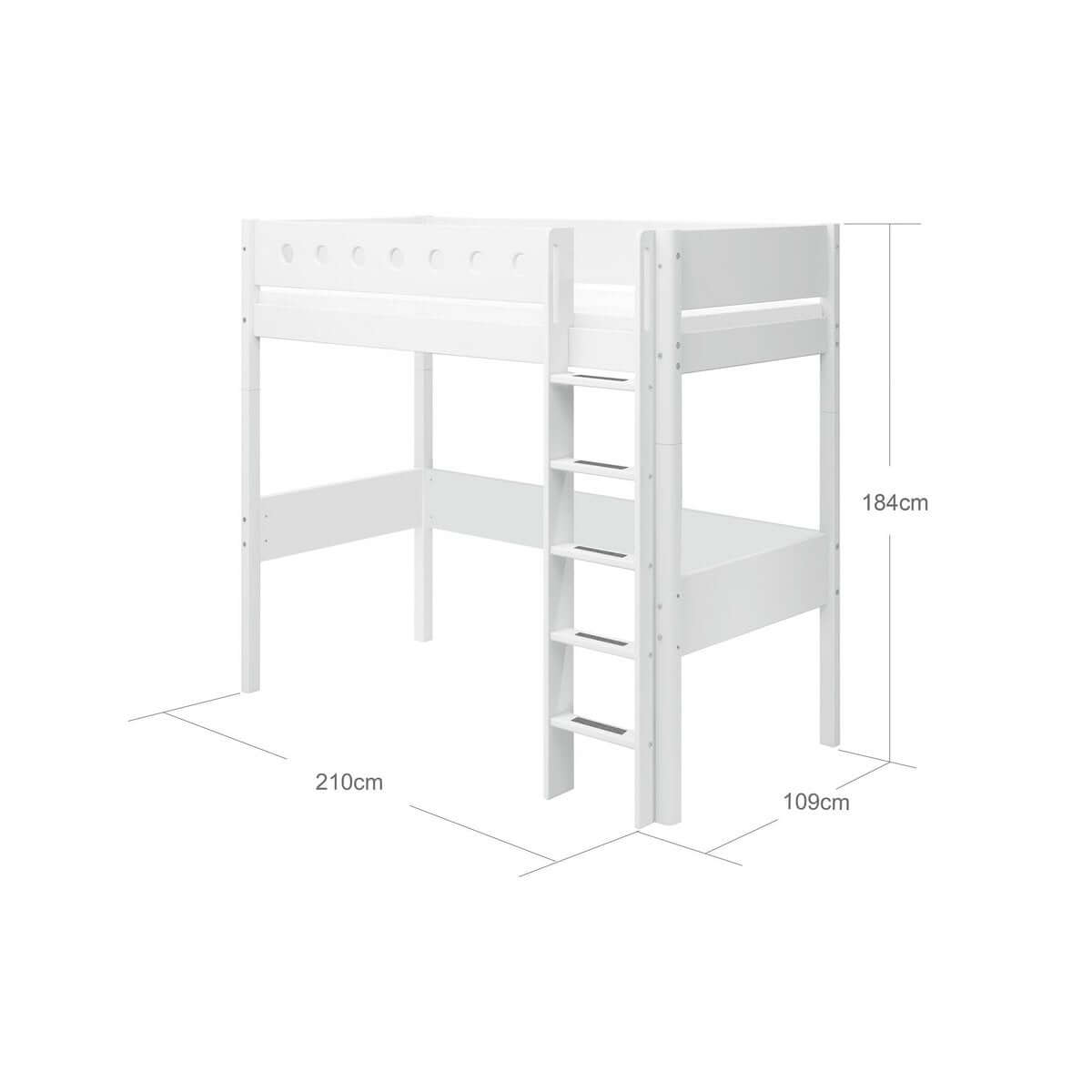 Hoogslaper met rechte ladder en veiligheidsrails, 90x200 cm, wit