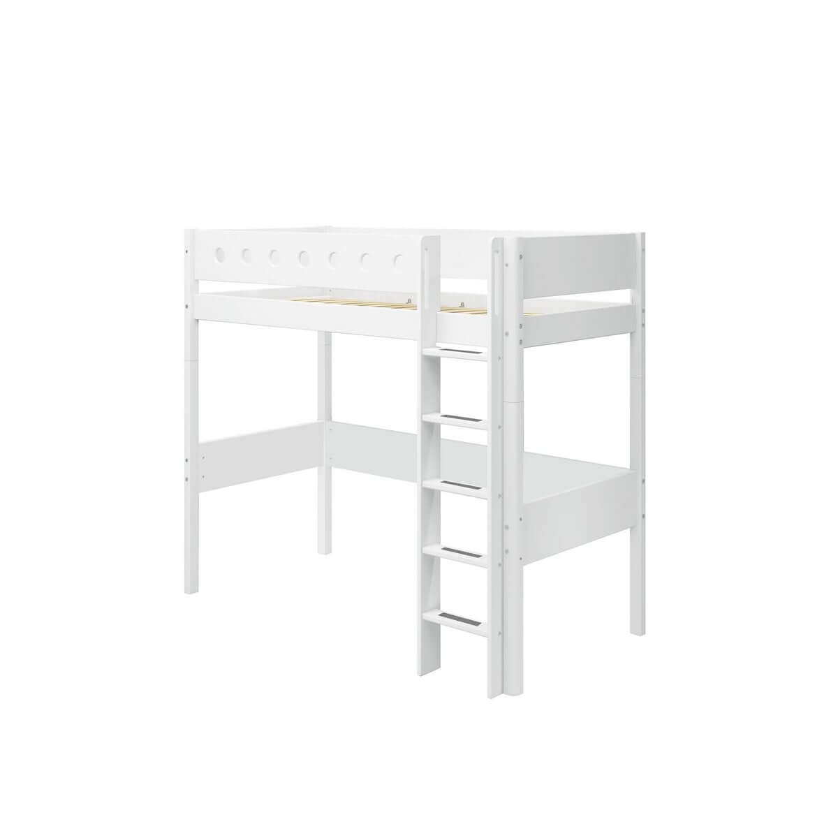 Hoogslaper met rechte ladder en veiligheidsrails, 90x200 cm, wit