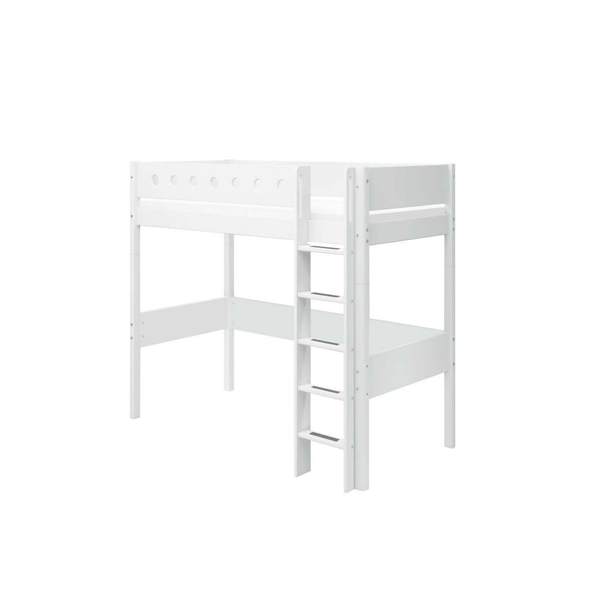 Hoogslaper met rechte ladder en veiligheidsrails, 90x200 cm, wit