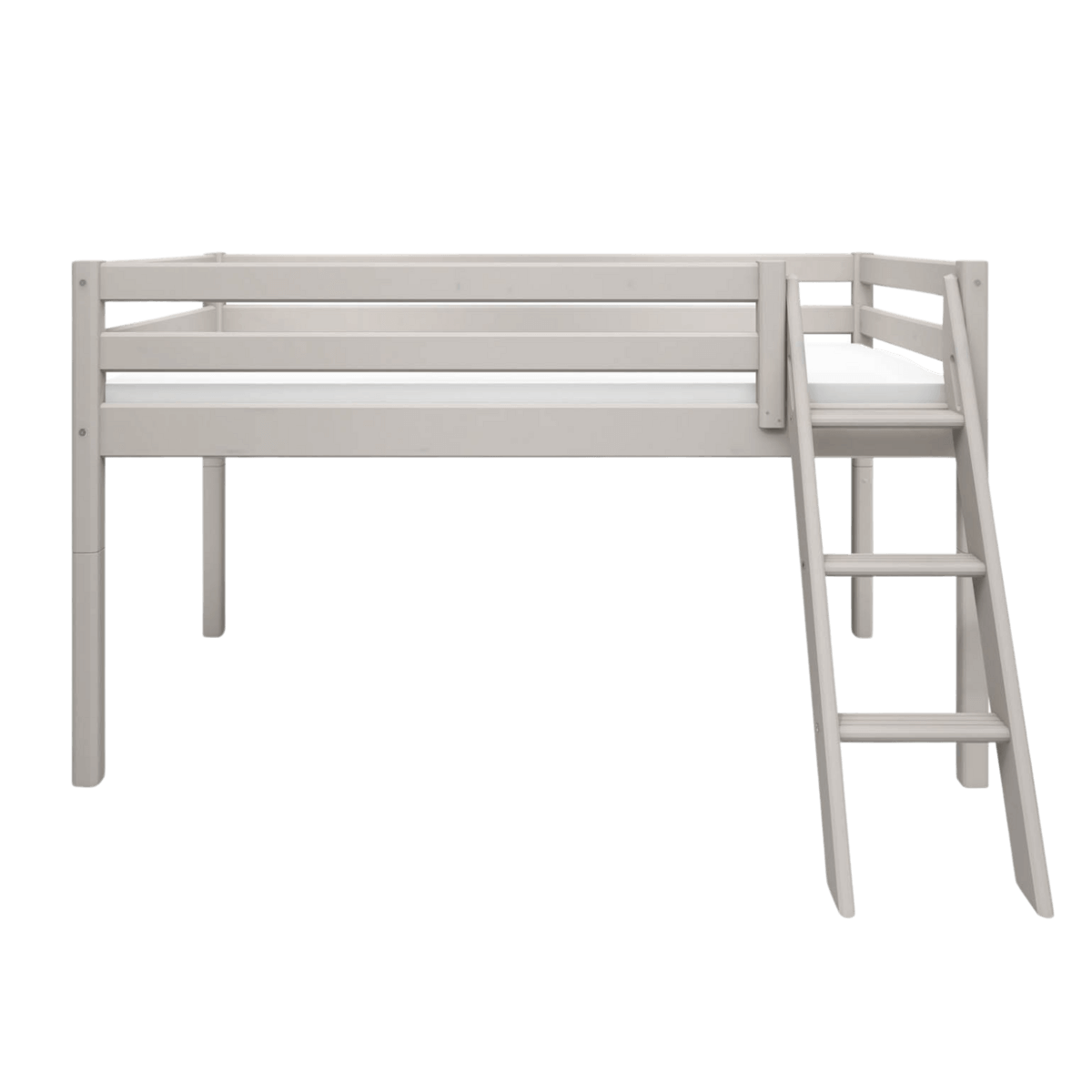 FLEXA CLASSIC High Bed 120 cm in grey with slanting ladder and safety rail, perfect for kids' rooms.