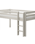 High bed with safety rail and stairs, ideal for children, featuring a timeless white design for stylish bedrooms.