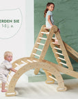 4in1 Montessori Klettergerüst Set: Kletterdreieck mit Rutsche, Kletterbogen, Kletternetz, für Kinder 1-7 Jahre – Beige-4