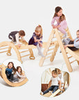 4in1 Montessori Klettergerüst Set: Kletterdreieck mit Rutsche, Kletterbogen, Kletternetz, für Kinder 1-7 Jahre – Beige-2