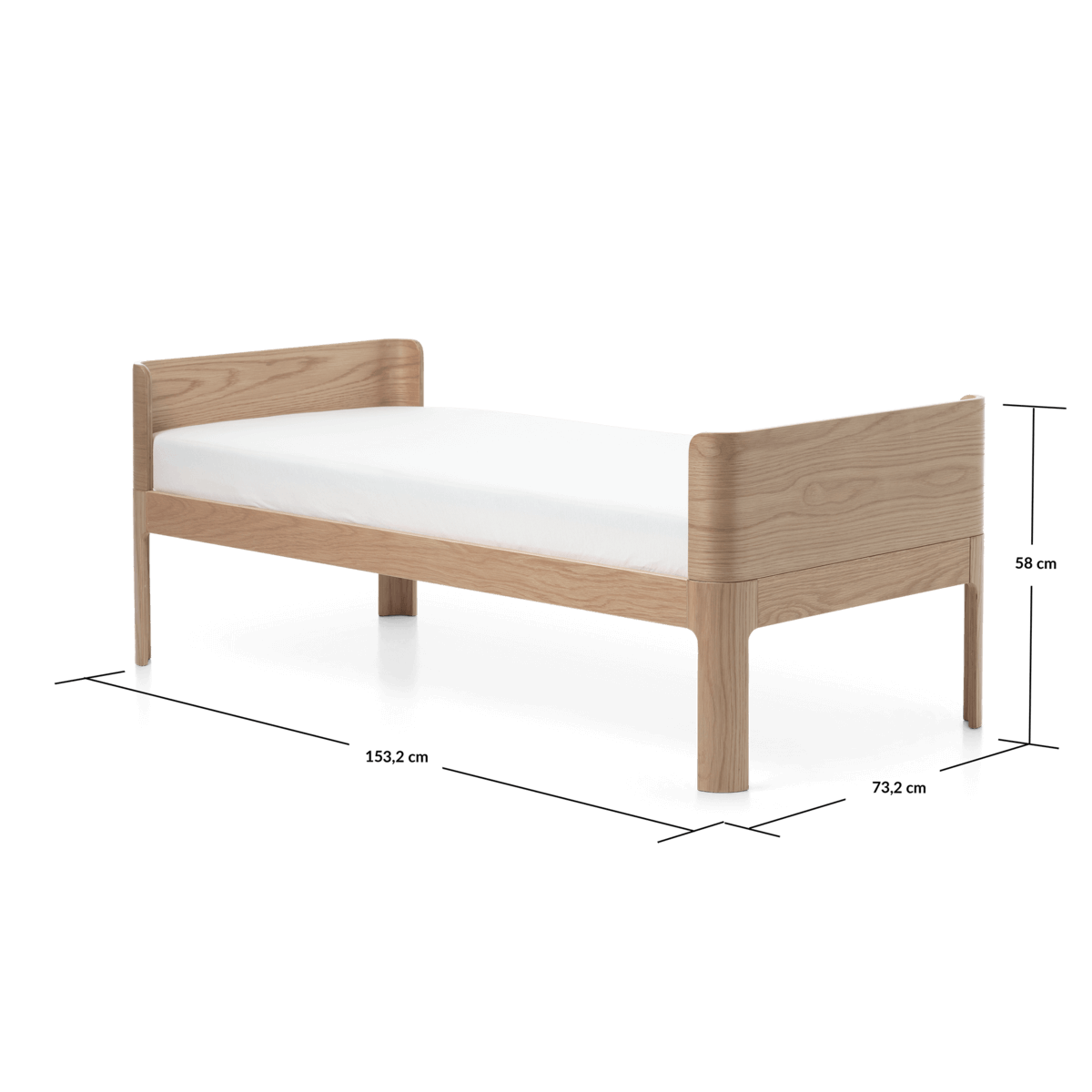 FLEXA Nova Junior Bed, 150x70 cm, oak wood with minimalist design and softly rounded edges.