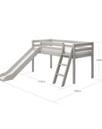 Mid-high Bed with Slide and Slanting Ladder, 90x200 cm, Grey