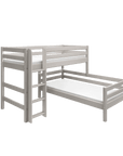 Grey bunk bed with ladder and safety rail, perfect for smaller spaces and growing children, part of the FLEXA CLASSIC collection.